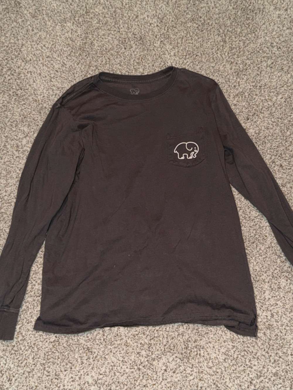ivory ella Black Long Sleeve Pocket Tee with White Elephant Logo